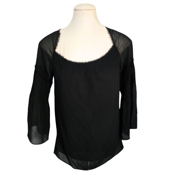 THEORY Women's Black 3/4 Sleeve Alterina Top 100% Silk Size P/XS - Picture 1 of 4